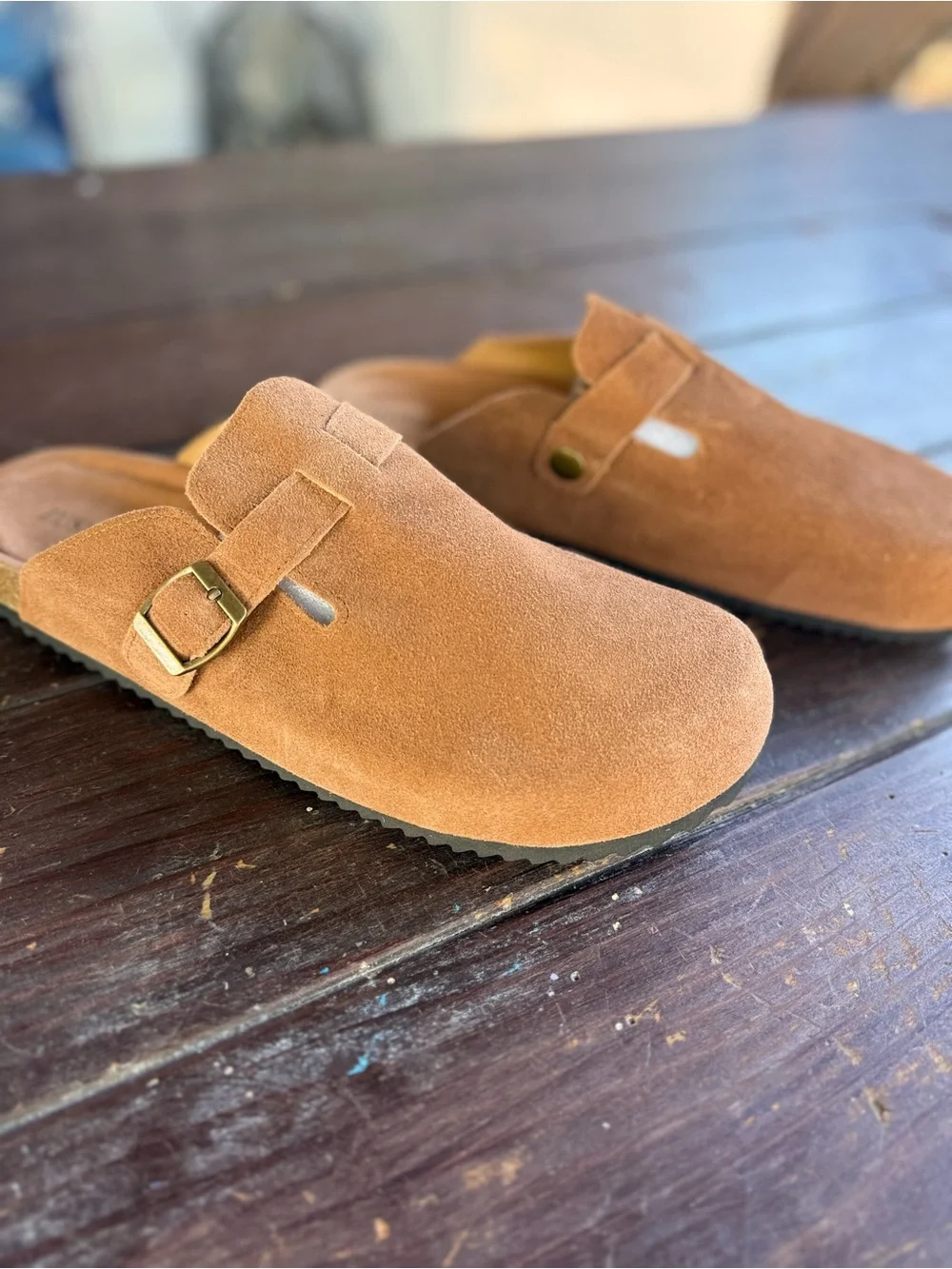ZUSERIS Men's Suede Leather Cork Clog Slide Slippers Tan Size 46
